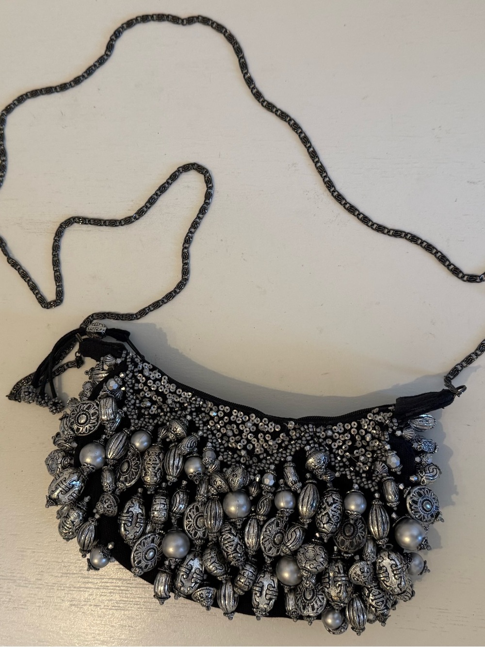 Mary Frances Silver Beaded Bag